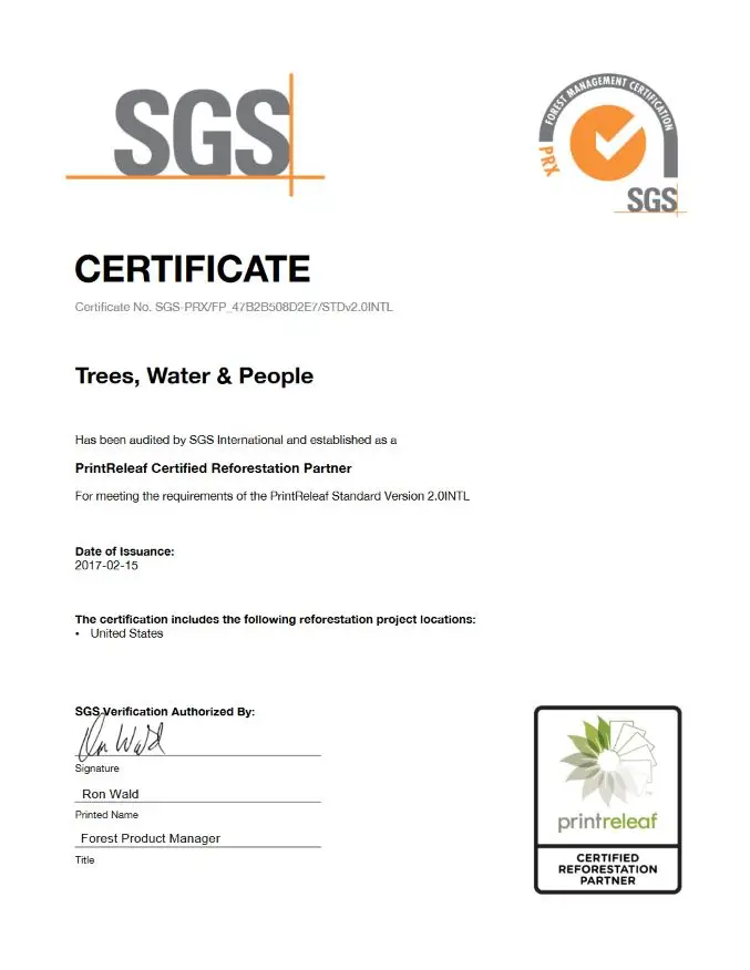 SGS Certificate, PrintReleaf, Office Solutions & Services
