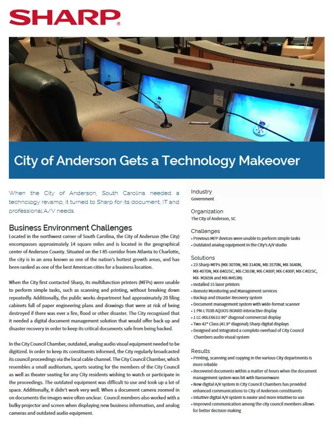 Sharp, City Of Anderson, Case Study, Office Solutions & Services