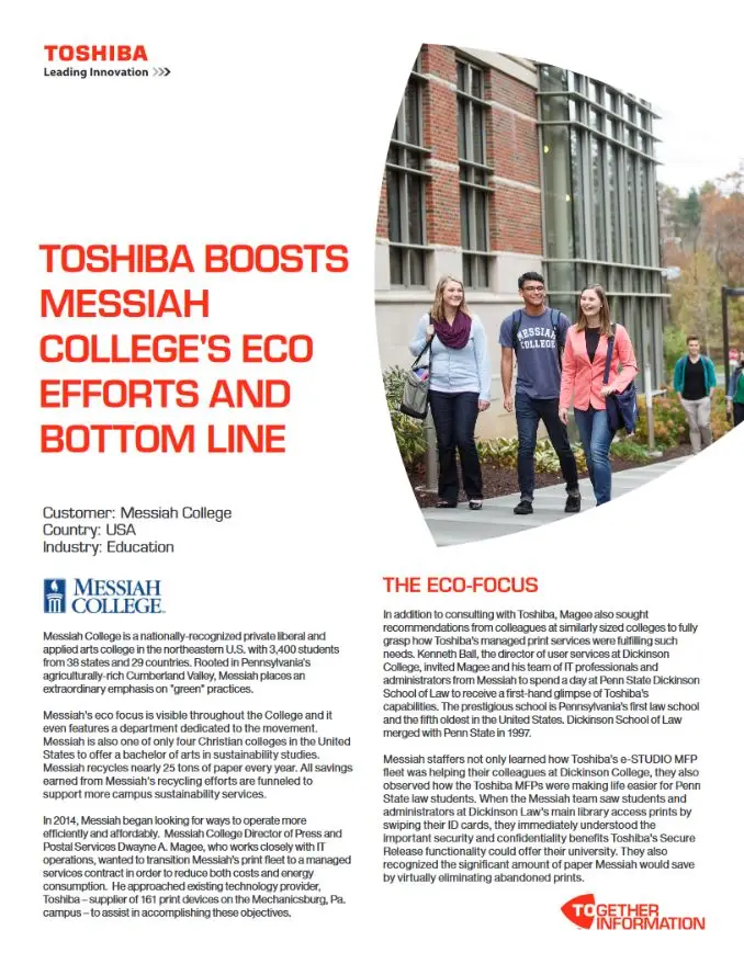 Messiah College Case Study, Toshiba, Office Solutions & Services