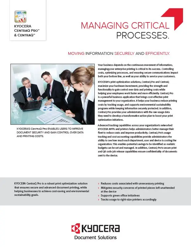 Kyocera, Software, Cost Control, Security, Centraq, Office Solutions & Services