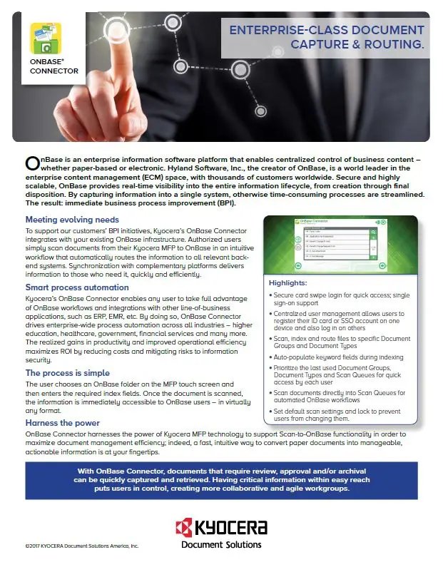 Kyocera, Software, Document Management, Onbase Connector, Office Solutions & Services