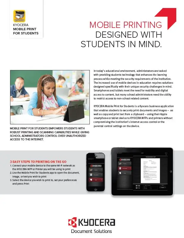 Kyocera, Software, Mobile, Cloud, Mobile Print For Students, education, Office Solutions & Services