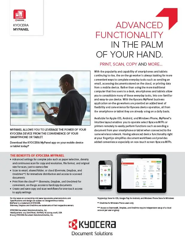Kyocera, Software, Mobile, Cloud, Mypanel, Office Solutions & Services