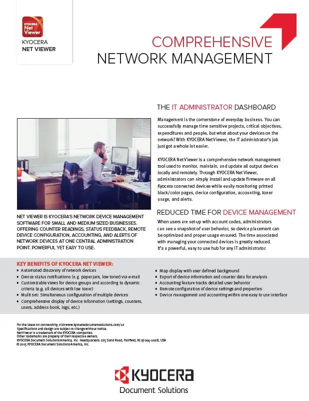 Kyocera, Software, Network, Device Management, Kyocera Net Viewer, Office Solutions & Services