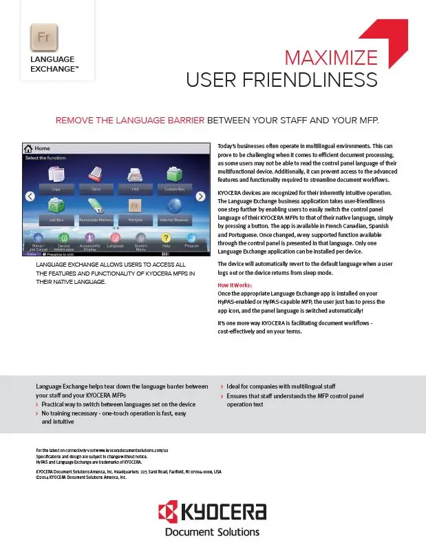 Kyocera, Software, Network Device Management, Language Exchange, Office Solutions & Services
