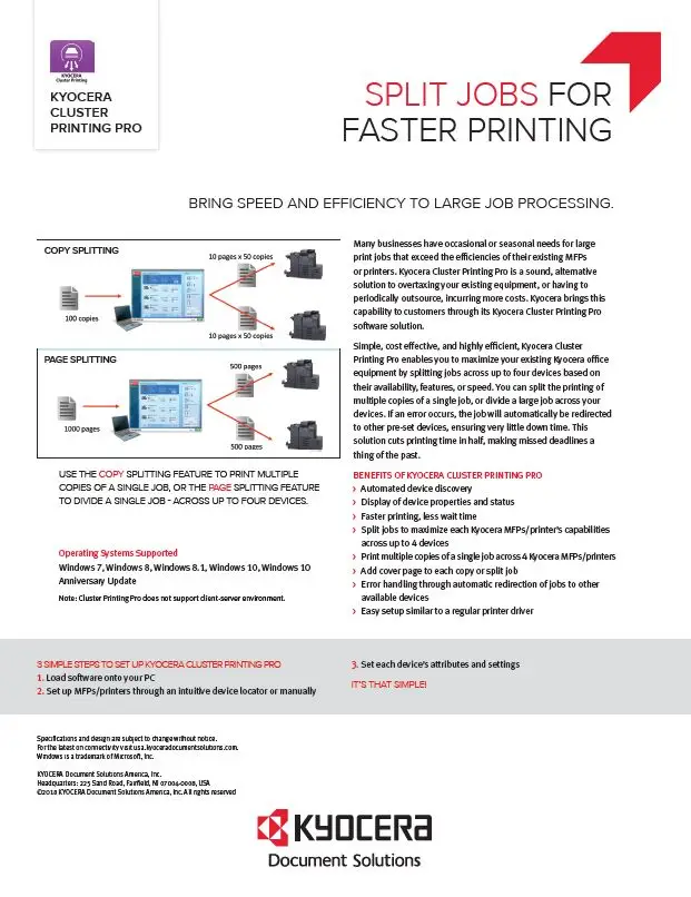 Kyocera, Software, Output Management, Kyocera Cluster Printing, Office Solutions & Services