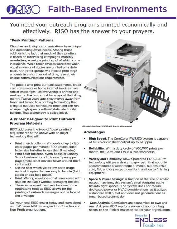 non-profit, religious, Riso, Office Solutions & Services