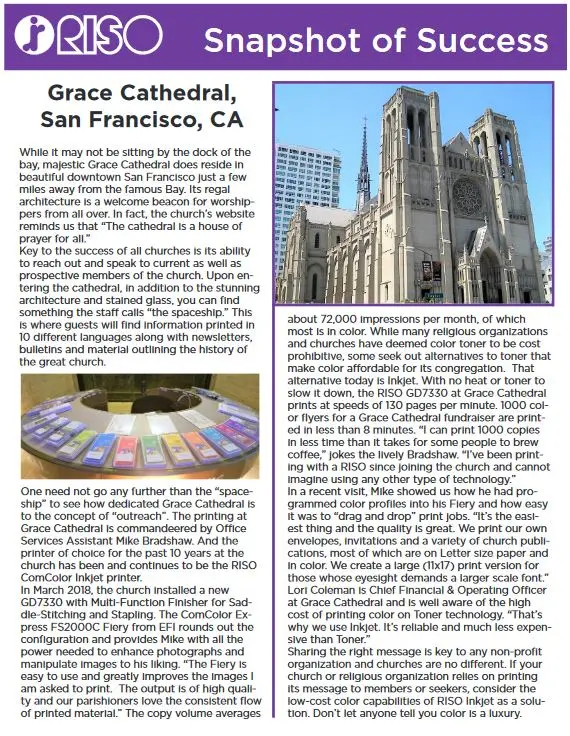 Non-profit, religious, Riso, Office Solutions & Services
