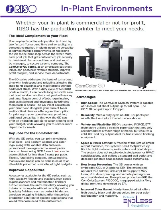 In Plant Environments, Riso, Office Solutions & Services
