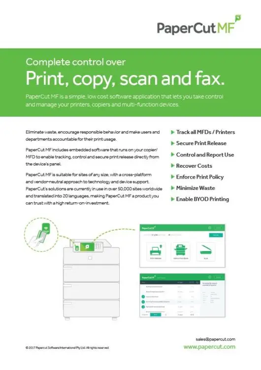Papercut, Mf, Fact Sheet, Office Solutions & Services