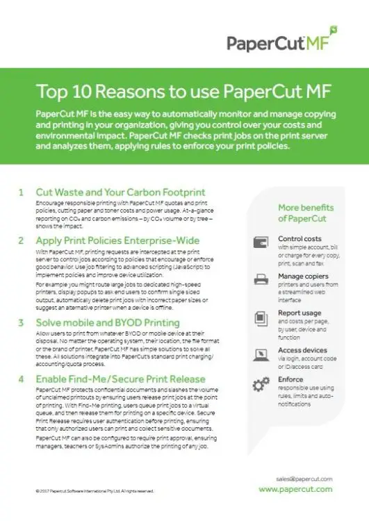 Top 10 Reasons, Papercut Mf, Office Solutions & Services