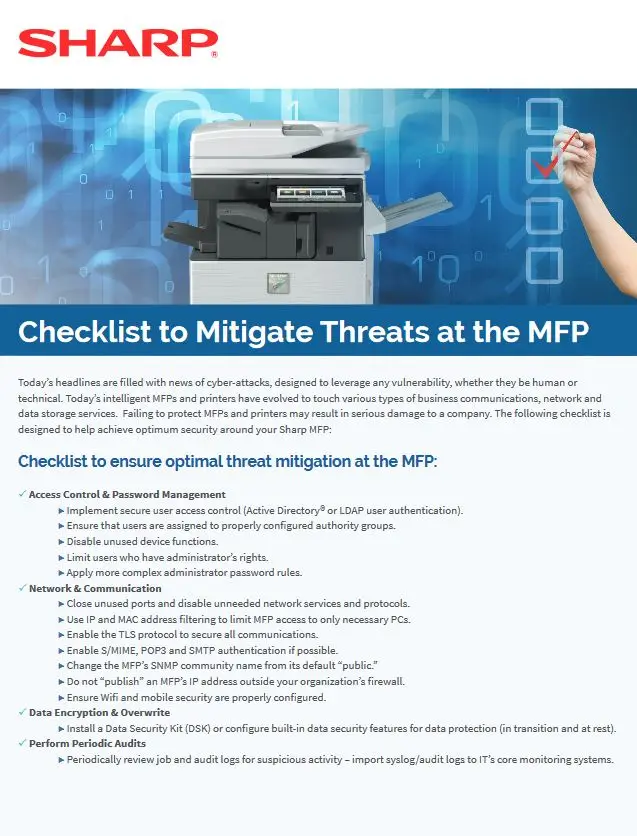Mfp Security Checklist, Sharp, Office Solutions & Services