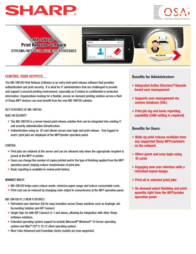 Sharp, print release software, Office Solutions & Services