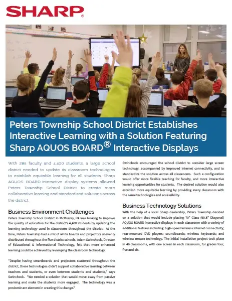 Sharp, Peters Township, School District, Aquos Board, Case Study, Education, Office Solutions & Services