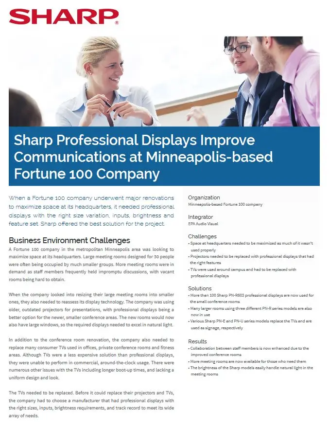 Sharp, Professional Displays, Improve Communications, corporate, Office Solutions & Services