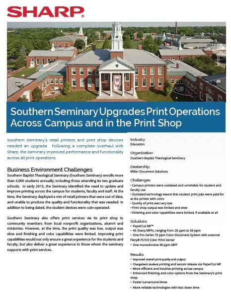 Sharp, Southern Seminary, Print Operations, Case Study, Education, Office Solutions & Services