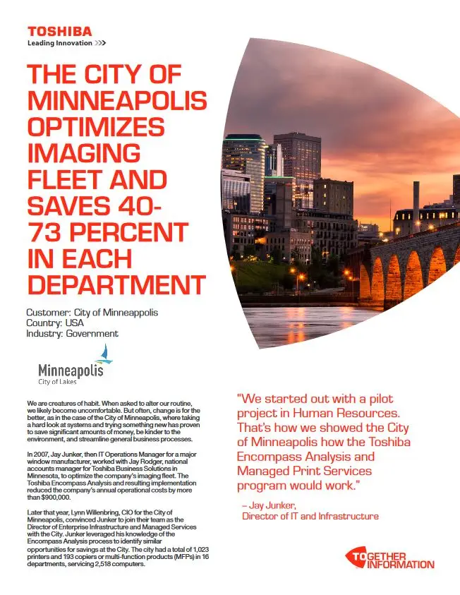 City Of Minneapolis, Case Study, MPS, MDS, Toshiba, Office Solutions & Services