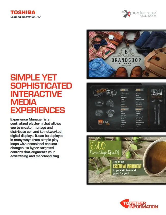 Experience Manager, Brochure, Digital Signage, Toshiba, Office Solutions & Services