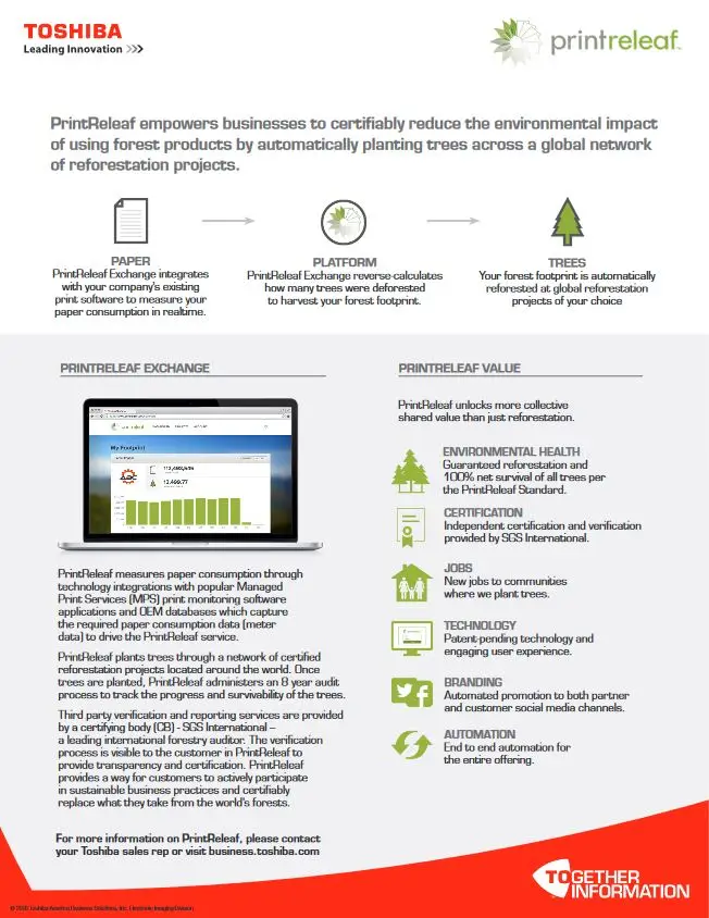 Print Releaf, Toshiba, Office Solutions & Services