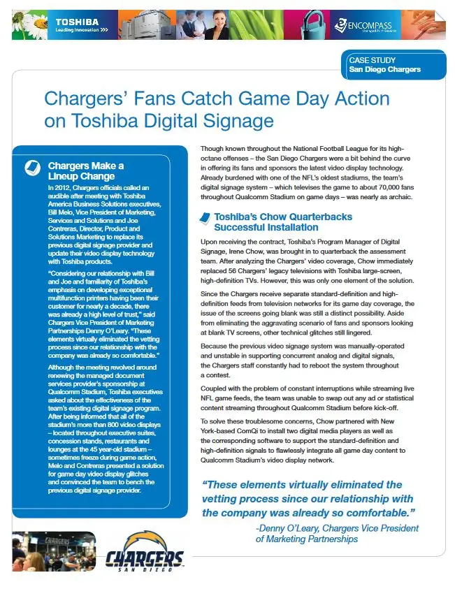 San Diego Chargers, Digital Signage, Toshiba, Office Solutions & Services