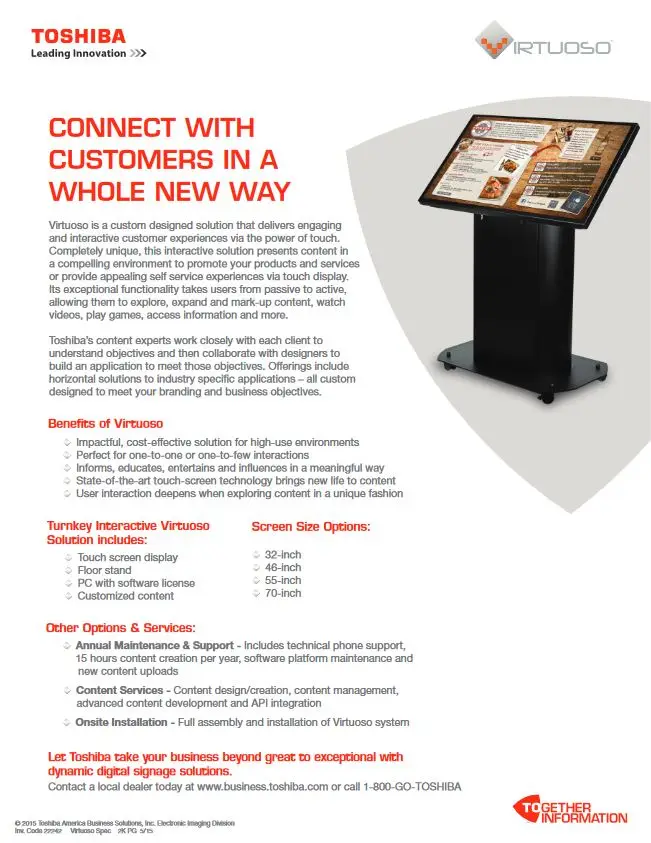 Virtuoso, Brochure, Digital Signage, Toshiba, Office Solutions & Services