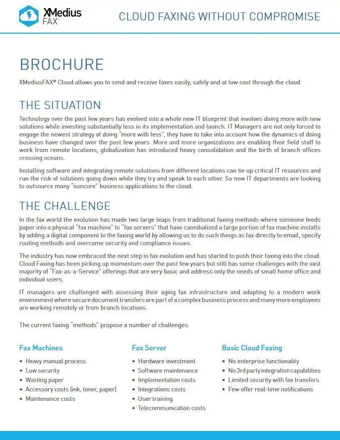 Xmmedius Cloud Fax Brochure, XMedius Fax, Office Solutions & Services